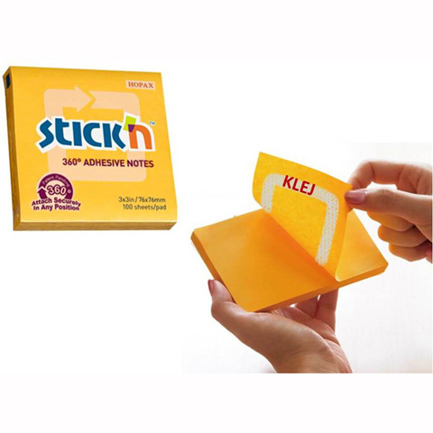 Notes samoprzylepny 76x76 100k. 360° ciemnożółty Stick"N